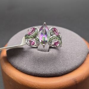Mystic Fire® Green Topaz Rhodium Over Sterling Silver Ring 2.69ctw.  Size 9